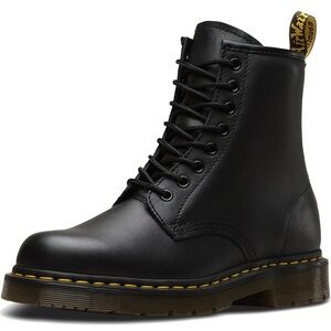 Dr. Martens Matte Black Women’s Leather Boots with Yellow Stitching